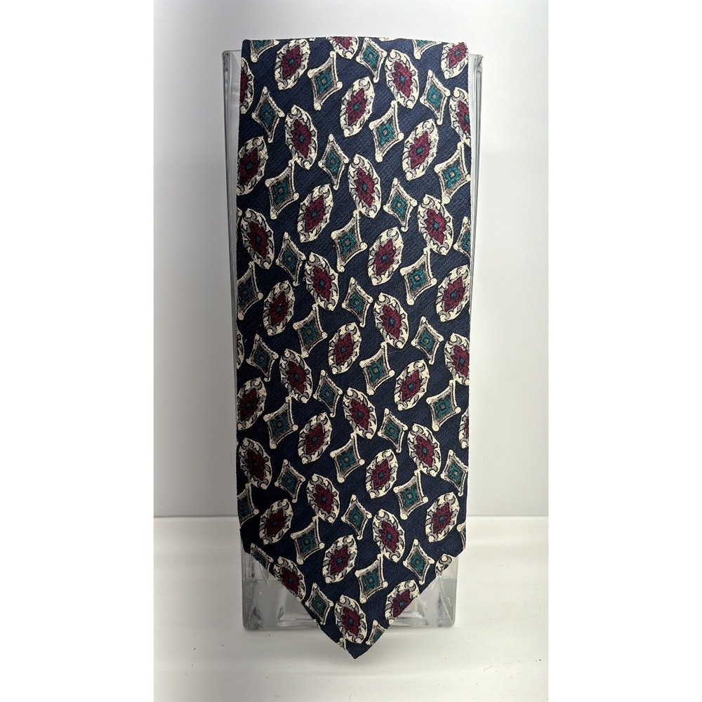 Robert Talbott Redwood & Ross Mens Silk Tie Navy Blue‎ Geometric Medallion USA